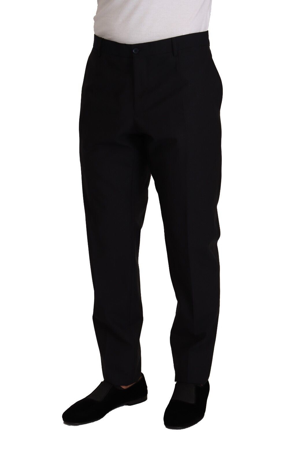 Elegant Dark Blue Wool Silk Tuxedo Trousers