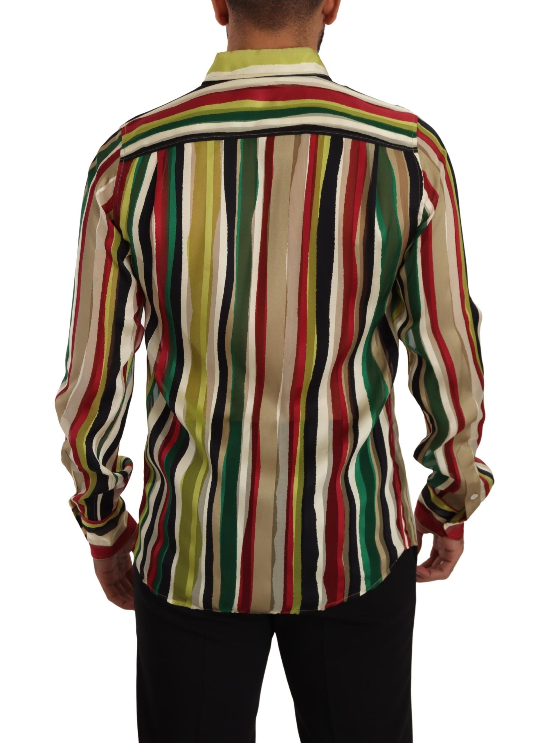 Camisa elegante de mezcla de seda a rayas multicolor