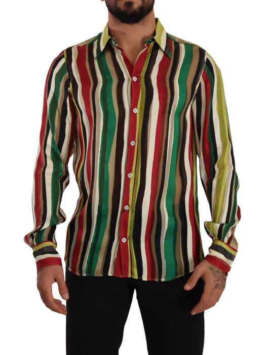 Camisa elegante de mezcla de seda a rayas multicolor