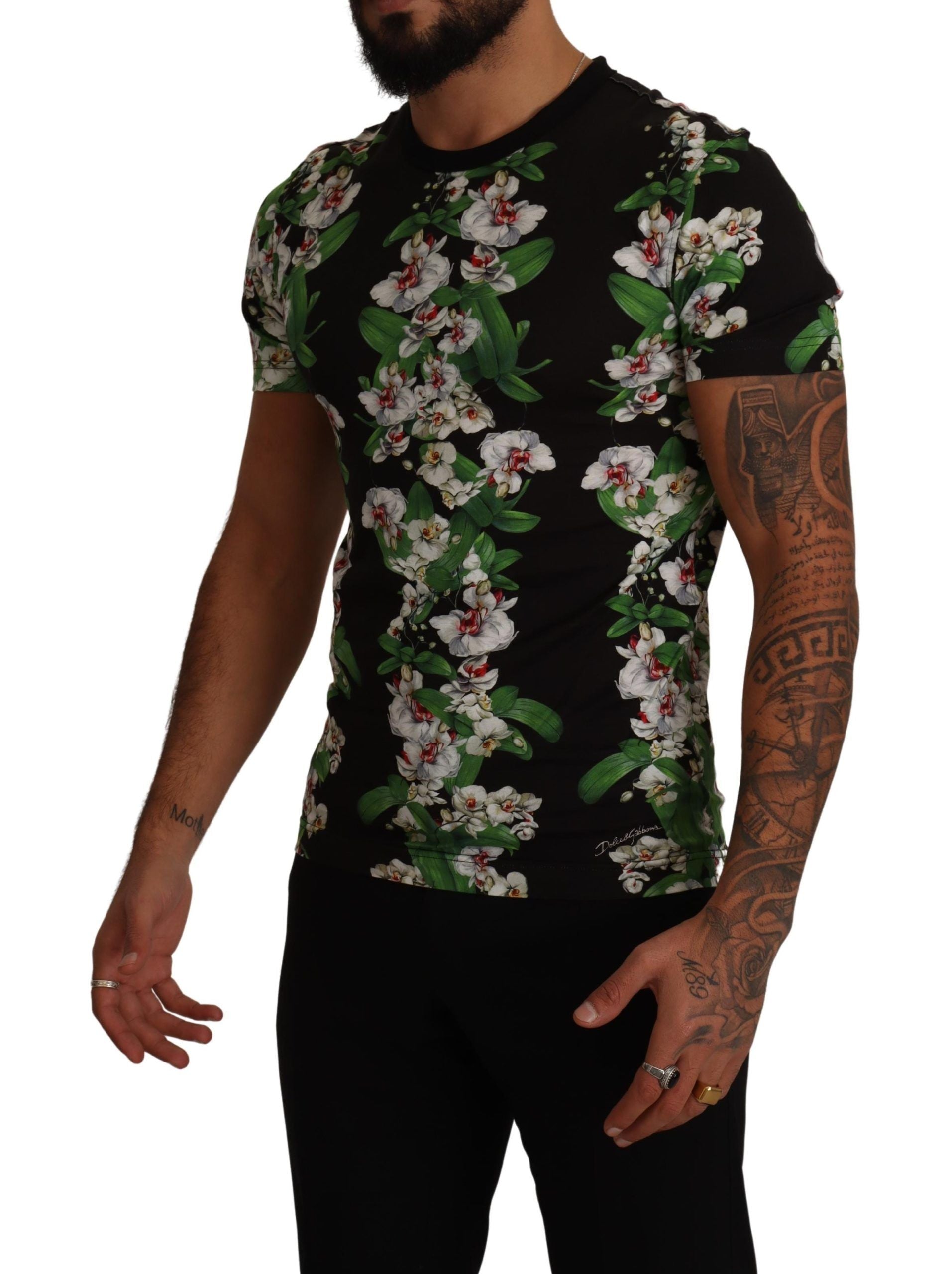 Elegante camiseta de cuello redondo con estampado floral para hombre