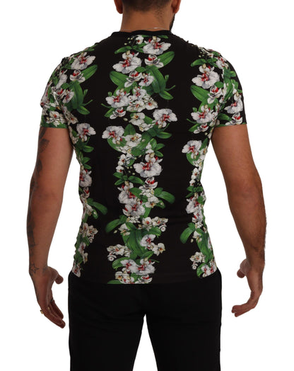 Elegante camiseta de cuello redondo con estampado floral para hombre