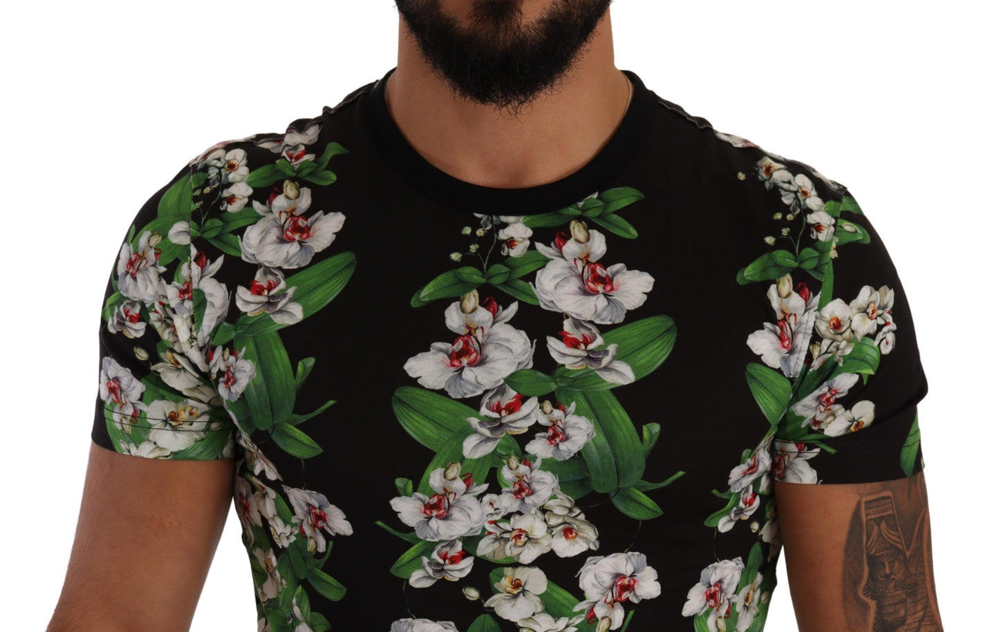 Elegante camiseta de cuello redondo con estampado floral para hombre