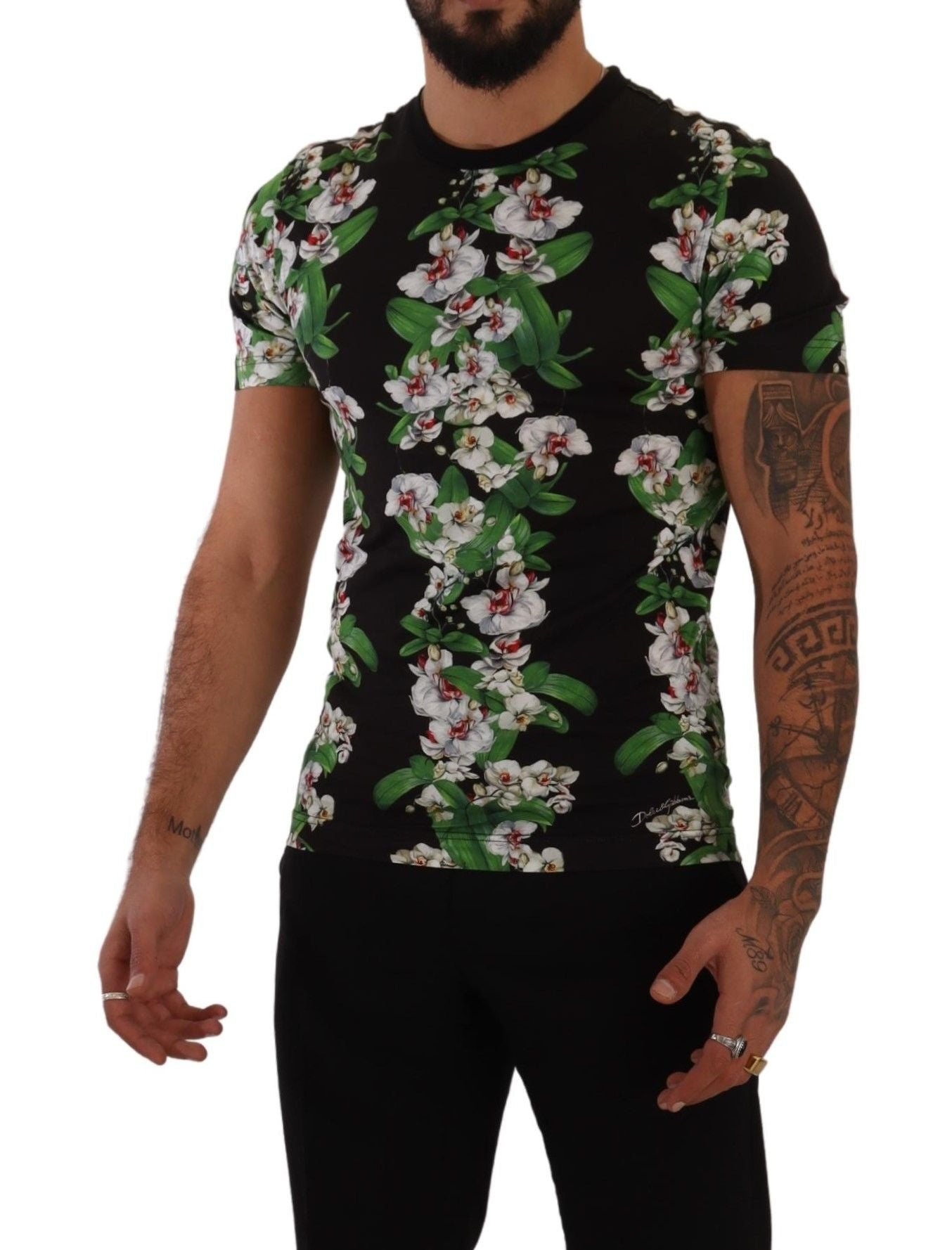 Elegante camiseta de cuello redondo con estampado floral para hombre