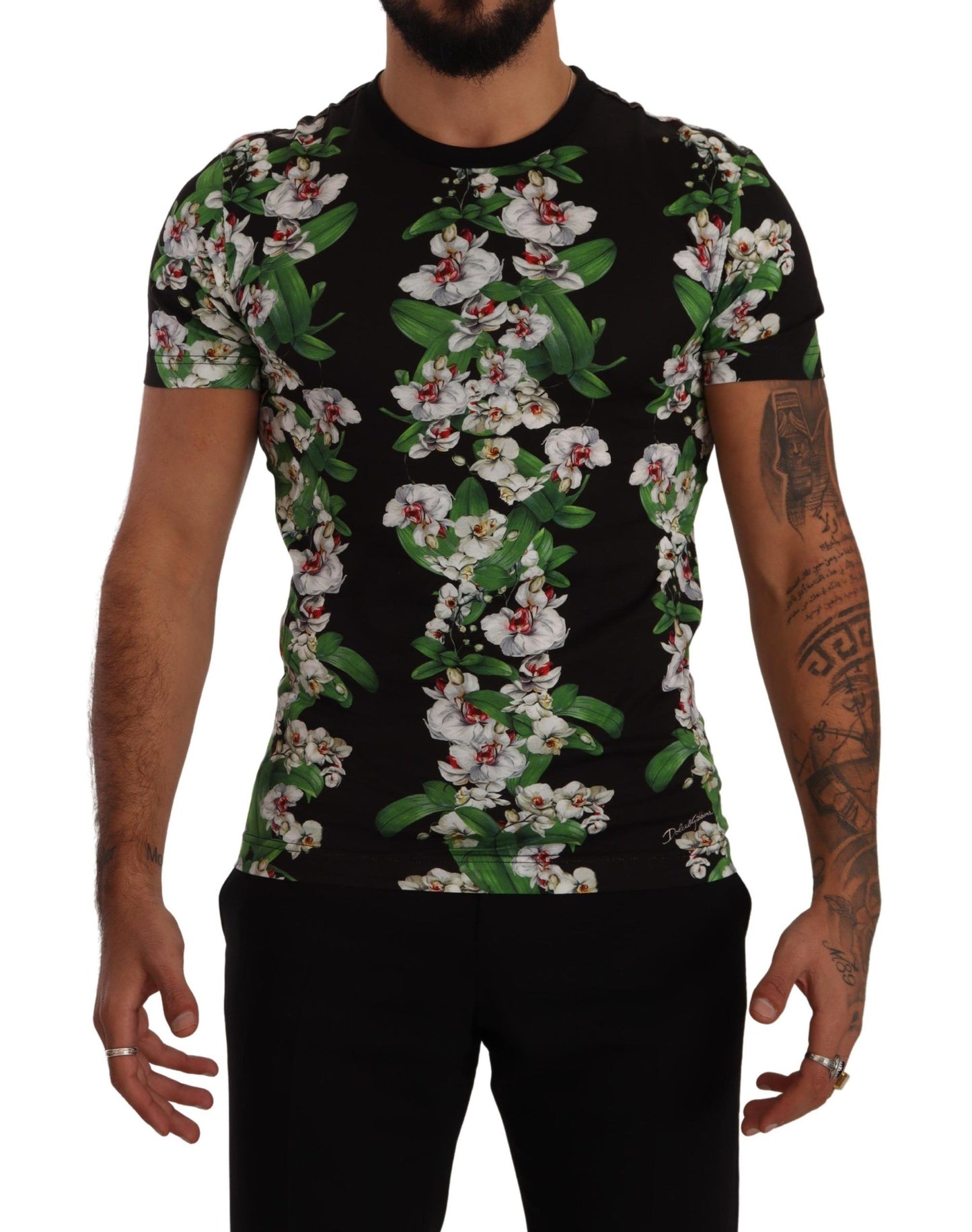 Elegante camiseta de cuello redondo con estampado floral para hombre