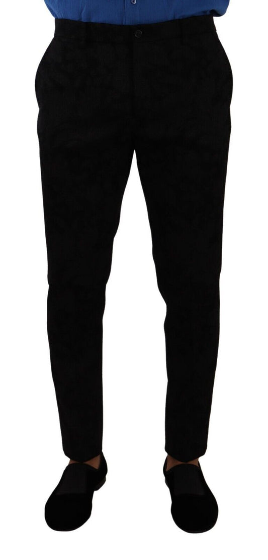 Elegantes pantalones de vestir slim fit en brocado negro