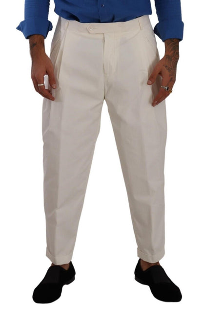 Elegant White Cotton Stretch Dress Pants