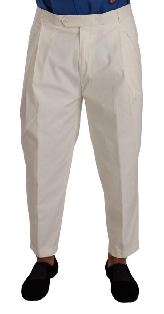 Elegante pantalón de vestir blanco de algodón elástico