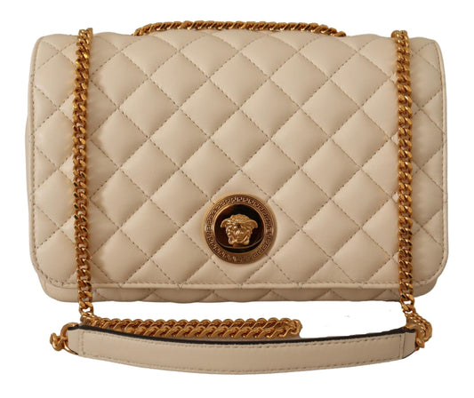 Elegante bolso de hombro de piel de napa blanca