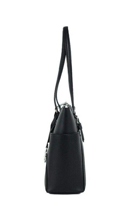 Charlotte Black PVC Leather Large Top Zip Tote Handbag Bag Purse