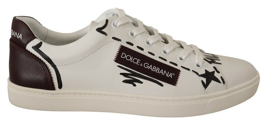 White Bordeaux Leather Low Tops Sneakers