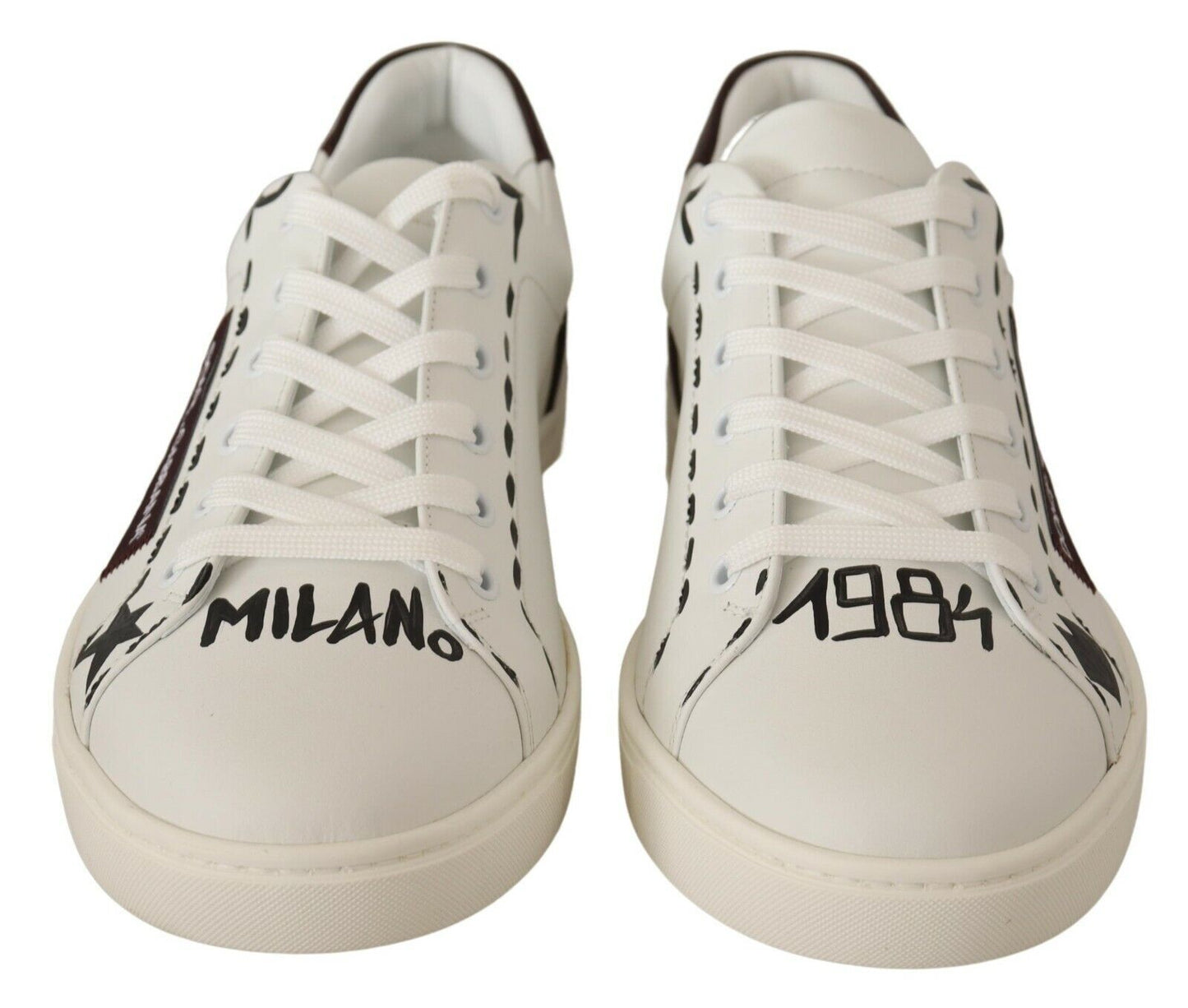 White Bordeaux Leather Low Tops Sneakers
