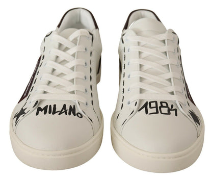 White Bordeaux Leather Low Tops Sneakers