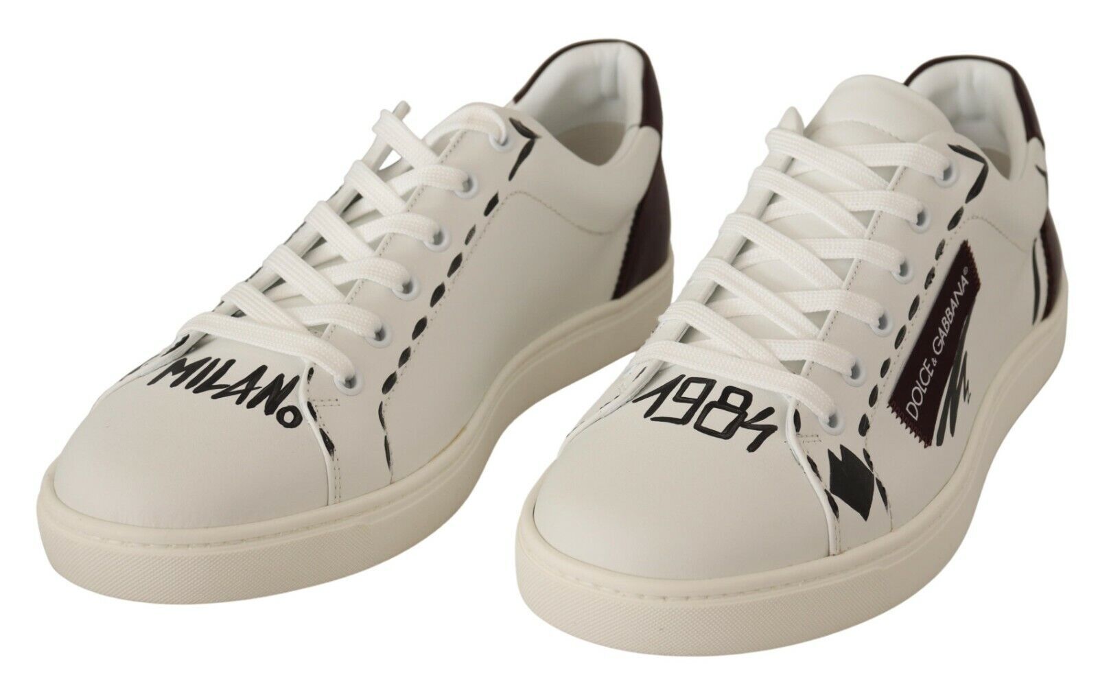 White Bordeaux Leather Low Tops Sneakers