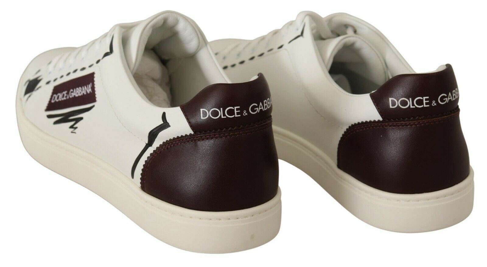 White Bordeaux Leather Low Tops Sneakers