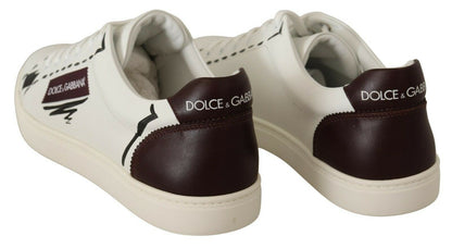 White Bordeaux Leather Low Tops Sneakers