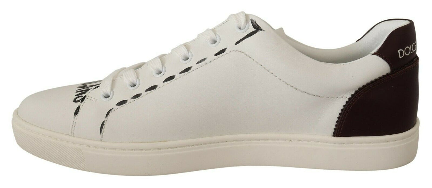 White Bordeaux Leather Low Tops Sneakers