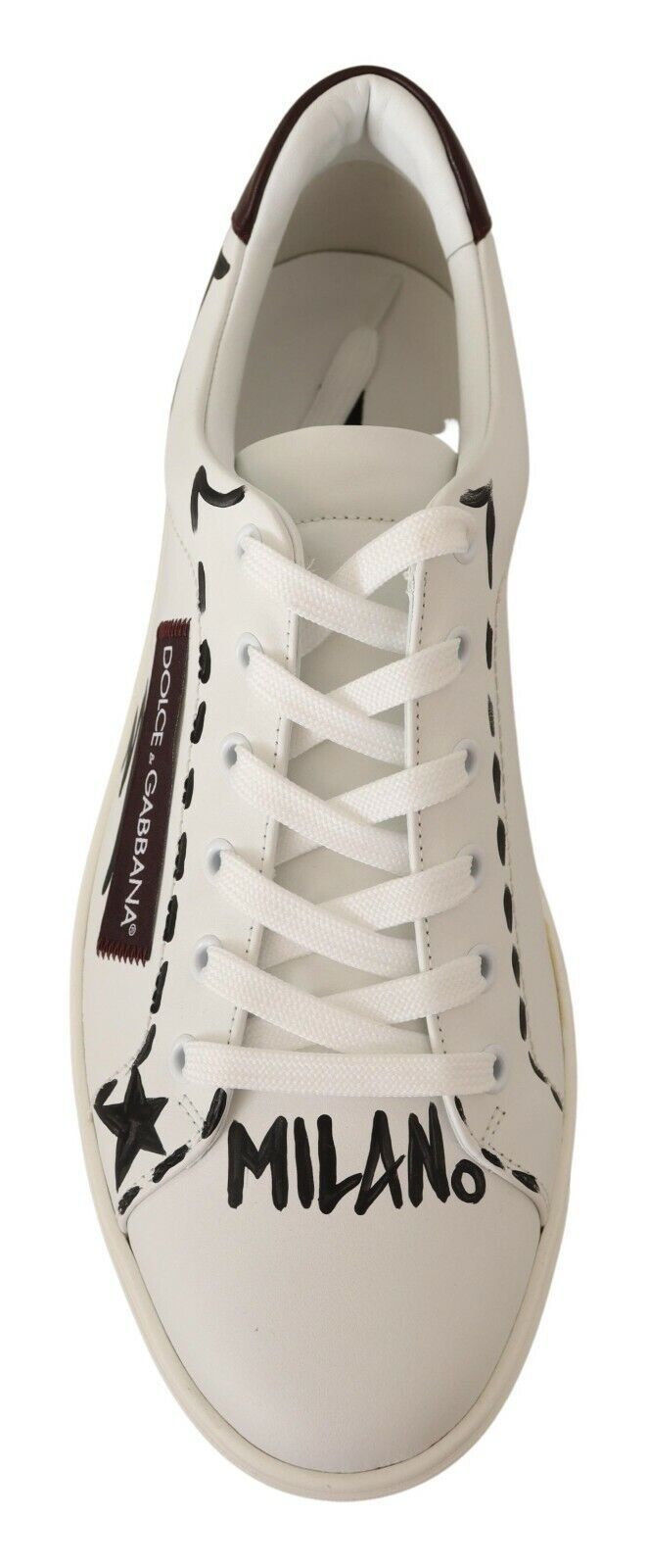 White Bordeaux Leather Low Tops Sneakers