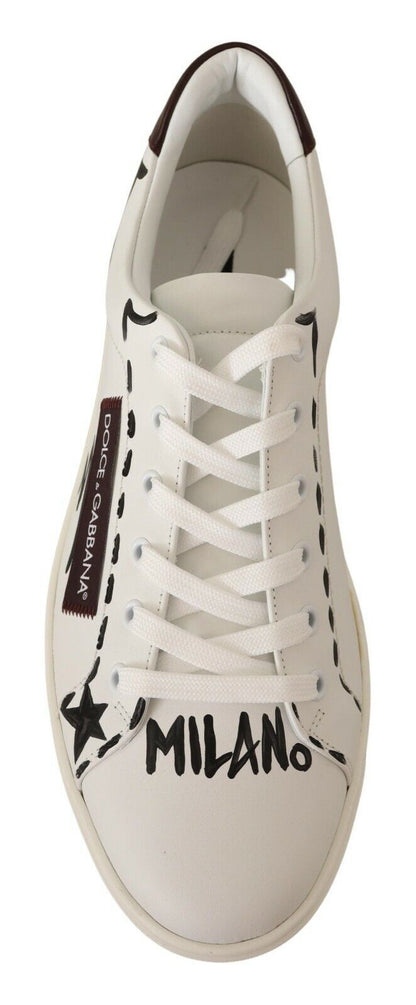 White Bordeaux Leather Low Tops Sneakers