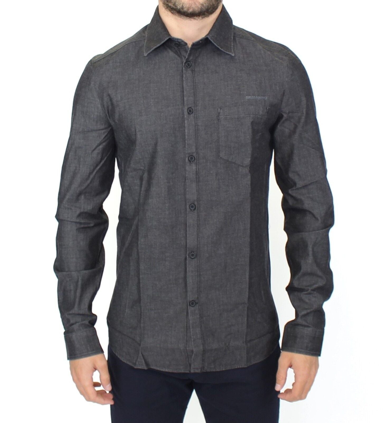 Camisa informal elegante de mezclilla elástica gris