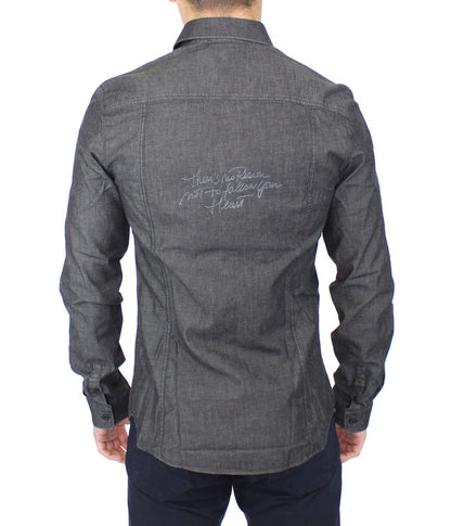 Camisa informal elegante de mezclilla elástica gris