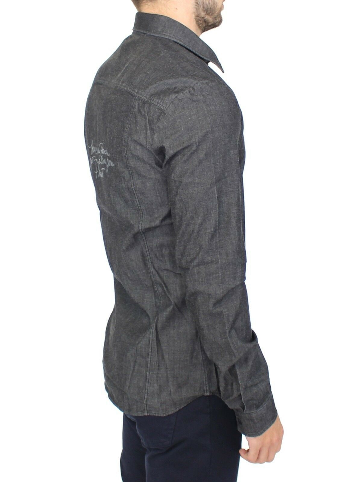 Camisa informal elegante de mezclilla elástica gris