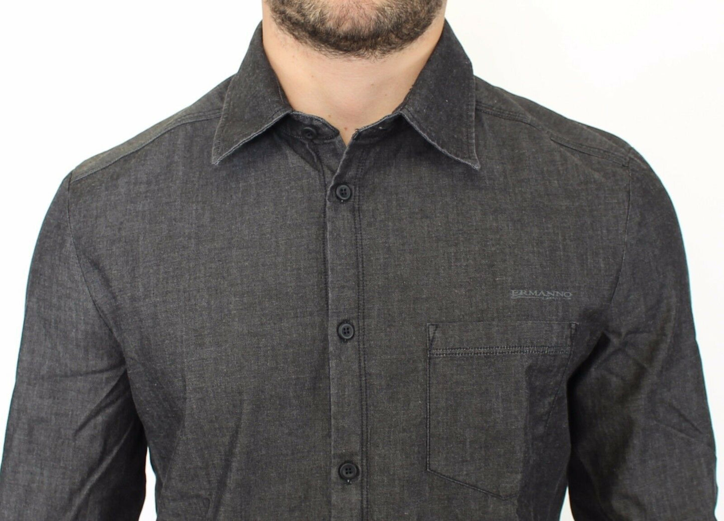 Camisa informal elegante de mezclilla elástica gris