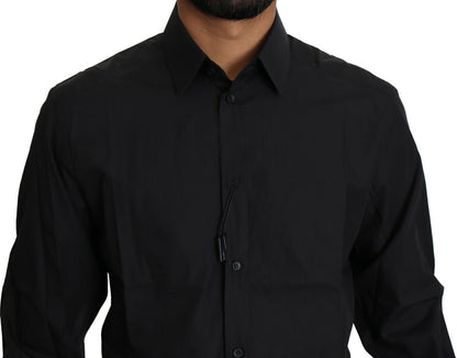 Camisa elegante de vestir negra de corte ajustado