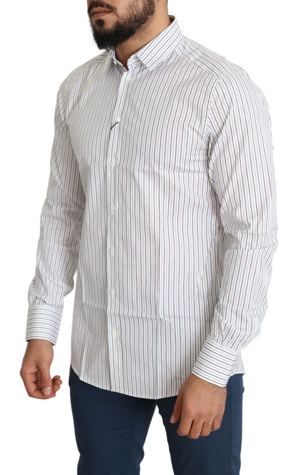 Camisa elegante de algodón a rayas blancas