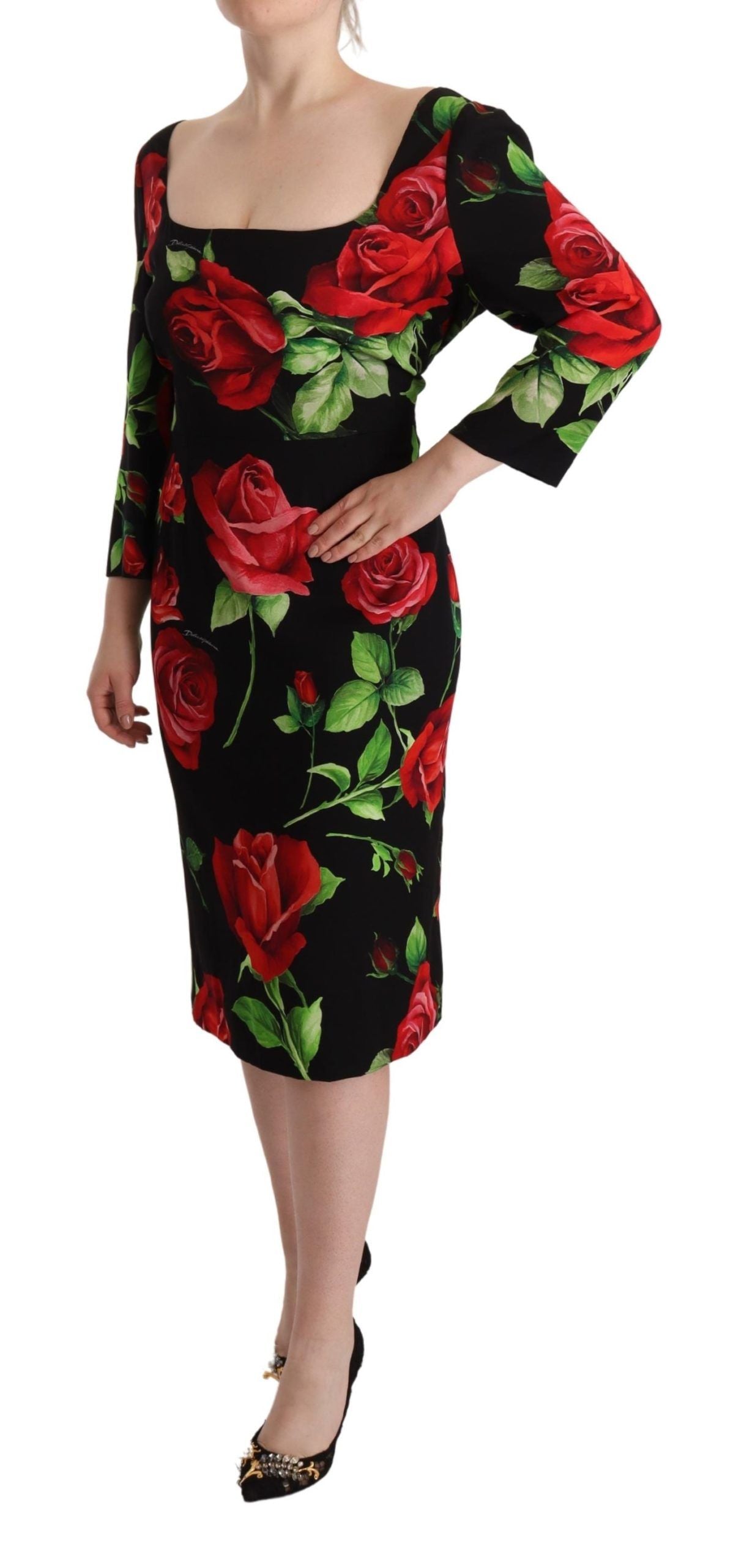 Elegante vestido tubo de seda con estampado floral