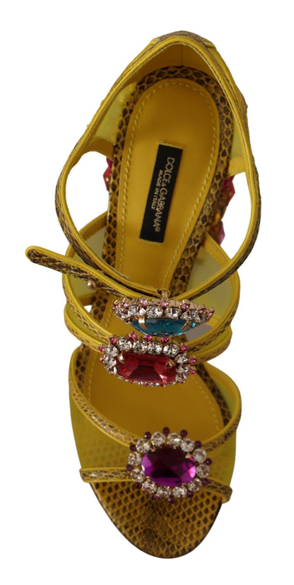 Stunning Crystal-Embellished Yellow Leather Sandals