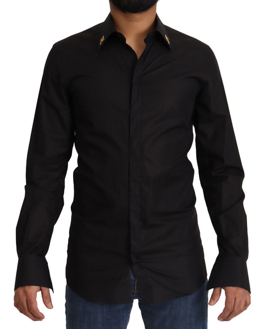 Elegante camisa de vestir negra de algodón de corte ajustado