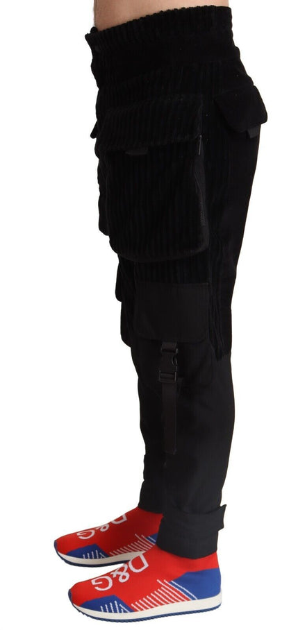 Elegant Black Cargo Corduroy Pants