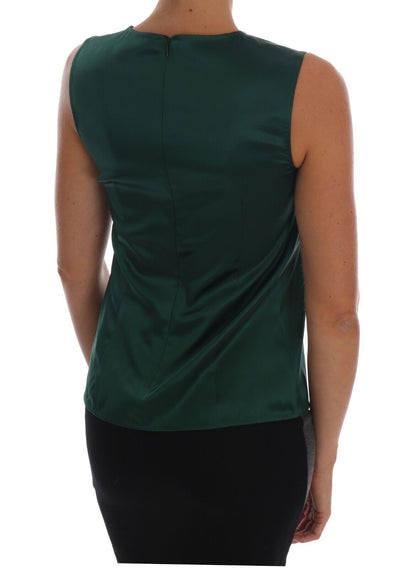 Blusa de seda sin mangas en color verde oscuro