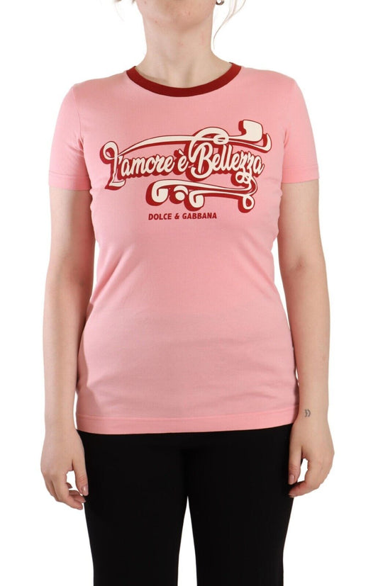 Camiseta elegante con cuello redondo y logotipo rosa