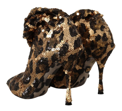 Elegant Leopard Sequin Knee-High Boots