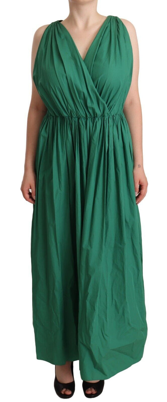 Elegante vestido verde oscuro sin mangas de corte A