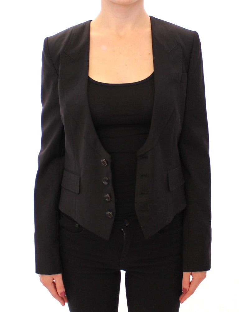 Elegant Silk-Blend Black Blazer with Scarf Back Detail