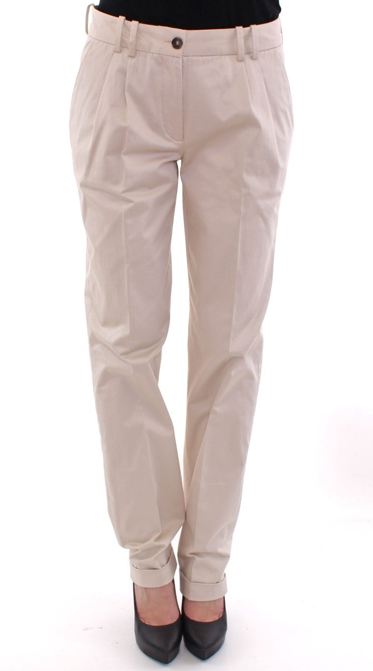 Pantalones elegantes de algodón de corte regular en color beige