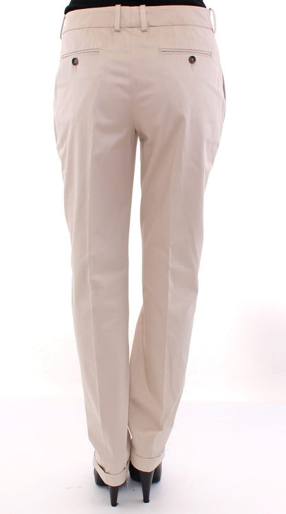 Pantalones elegantes de algodón de corte regular en color beige