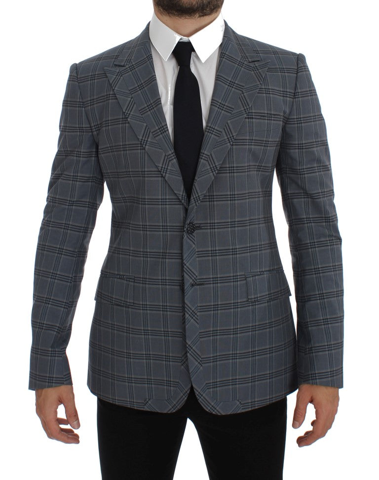 Elegante blazer ajustado a cuadros azules