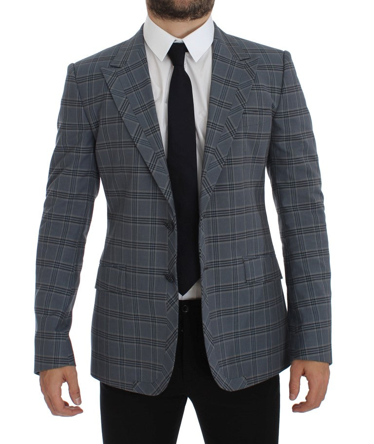 Elegante blazer ajustado a cuadros azules