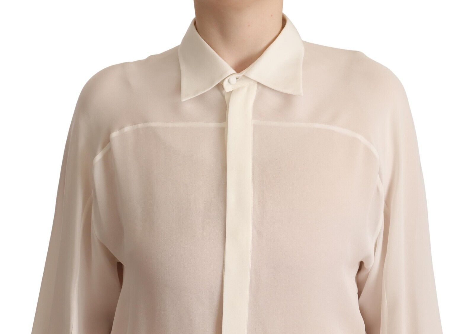 Elegante blusa de seda color blanco roto con mangas largas