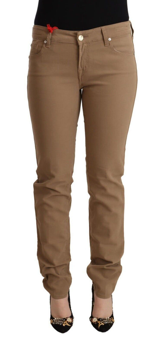 Elegant Brown Mid Waist Skinny Pants