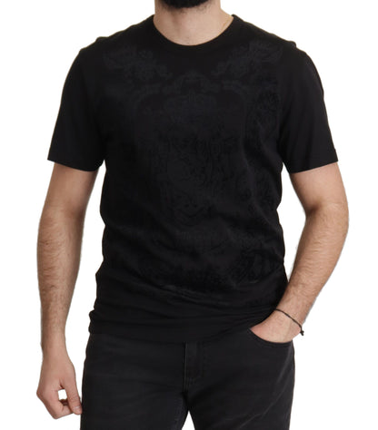 Elegant Black Baroque Crewneck Tee