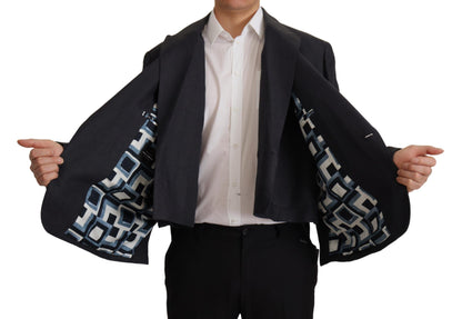 Blazer de lino azul marino elegante con doble botonadura