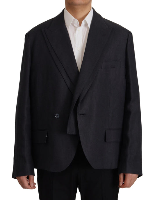 Blazer de lino azul marino elegante con doble botonadura