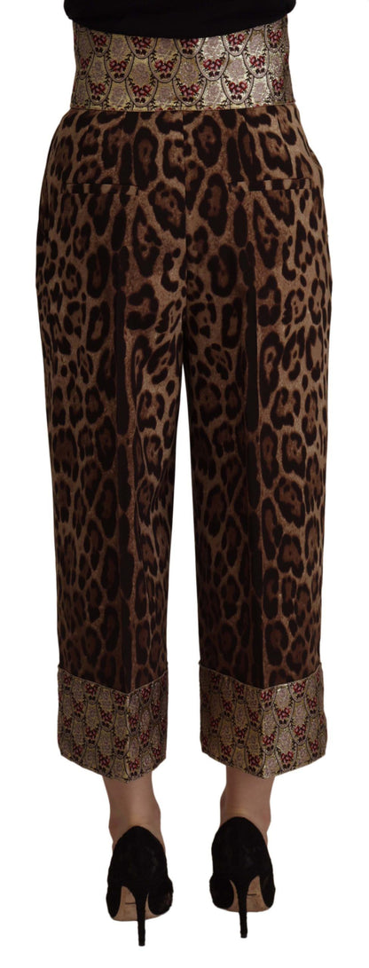 Pantalón de cintura alta en jacquard de leopardo recortado