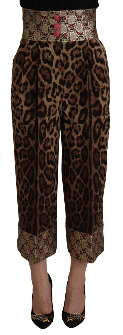 Pantalón de cintura alta en jacquard de leopardo recortado