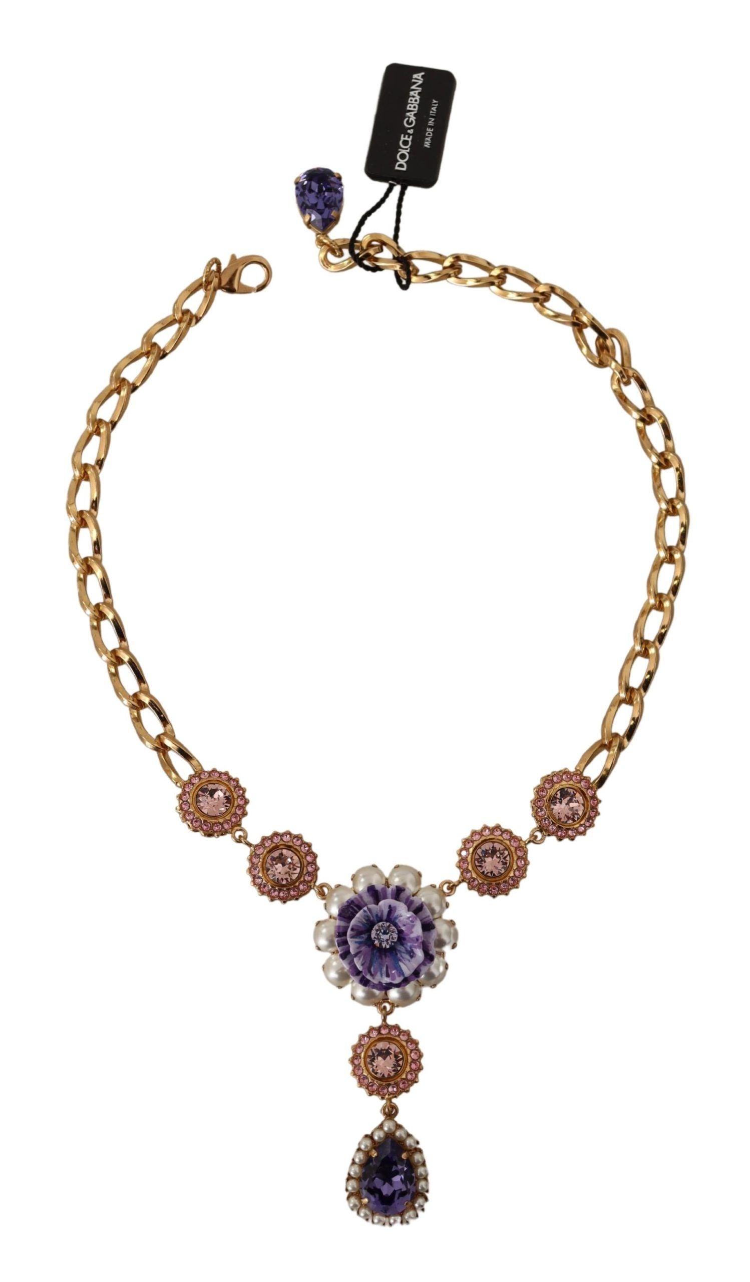 Elegante collar con cristales y diseño floral