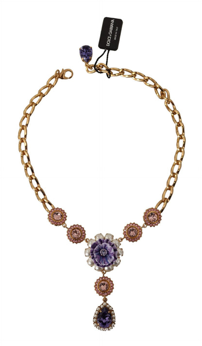 Elegante collar con cristales y diseño floral